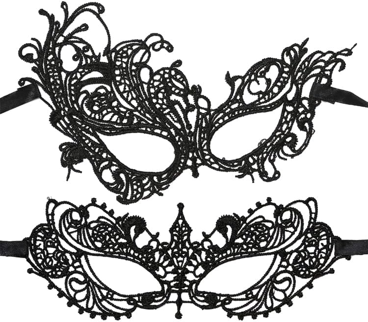 Jiakalamo Sexy Masquerade Masks, 2Pcs Black Lace Eye Mask Mardi Gras Masks Lace Prom Masks for Party Evening Prom Ball Bachelorette Party