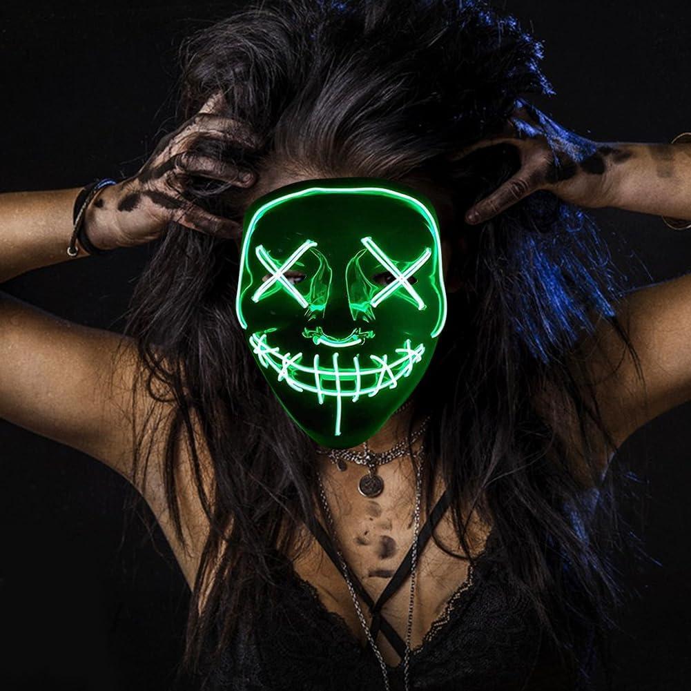 HATFRYF Halloween Masks, Horror LED Mask, Light up Mask, Scary Masks with 3 Lighting Modes, Rave Face Masks Costume for Kids Men Women Halloween Christmas Carnival Festival Cosplay Party
