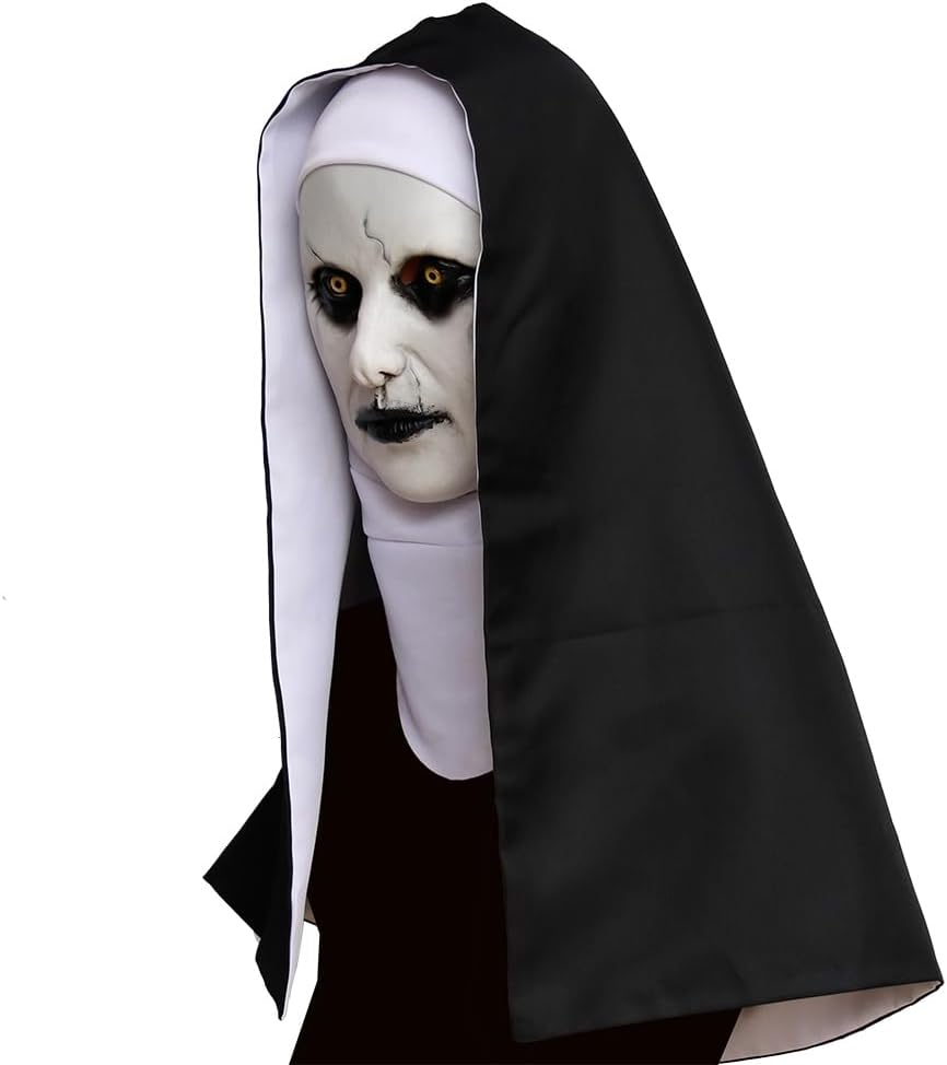 ZDOVLZZPON Halloween Nun Full Head Latex Mask for Scary Party Cosplay Mens Masquerade