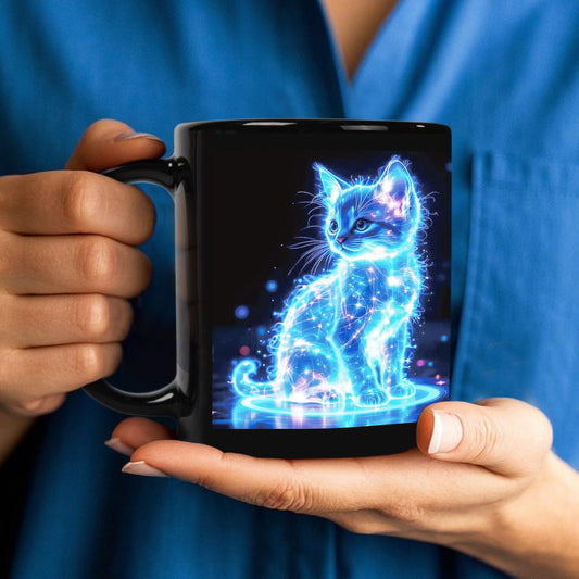 1pc Enchanting Blue Cat Ceramic Coffee Mug – Glowing Neon Design, Reusable Drinkware for All Seasons, Perfect Gift for Birthdays, Holidays, Christmas, New Year, Valentine'S Day, Coffee Bar Accessories