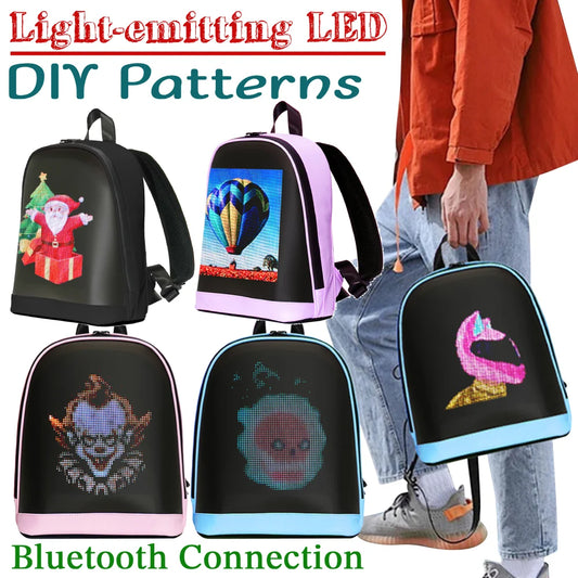 Smart LED Display Backpack Laptop Bag Programmable Screen Shoulder Waterproof 