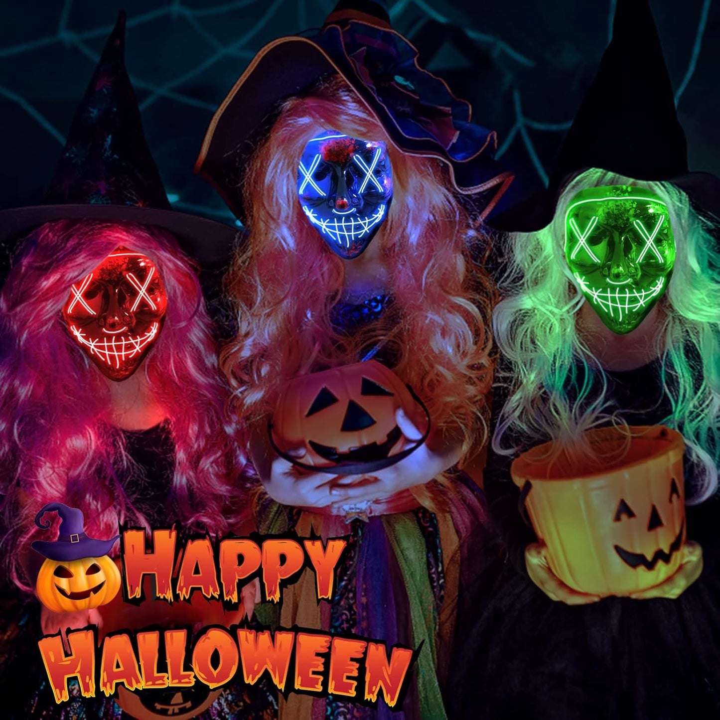 Jsdoin Halloween Masks, Scary LED Purge Mask, Light up Mask Cosplay, LED Rave Face Mask Costume 3 Lighting Modes, Halloween Face Masks for Men Women Kids
