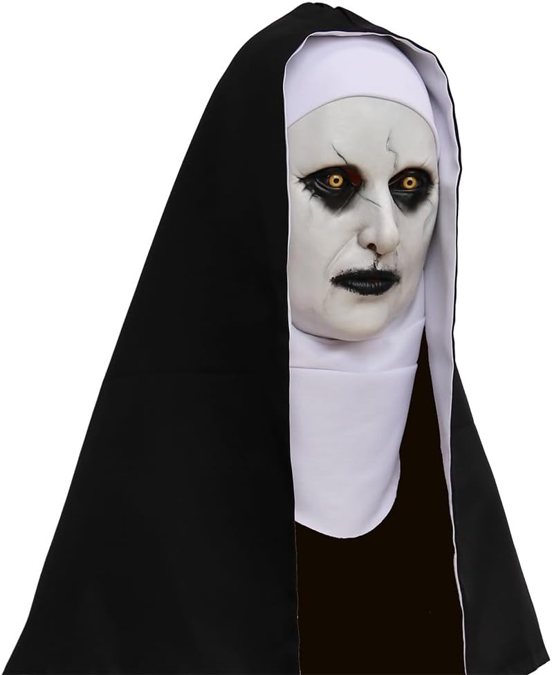 ZDOVLZZPON Halloween Nun Full Head Latex Mask for Scary Party Cosplay Mens Masquerade