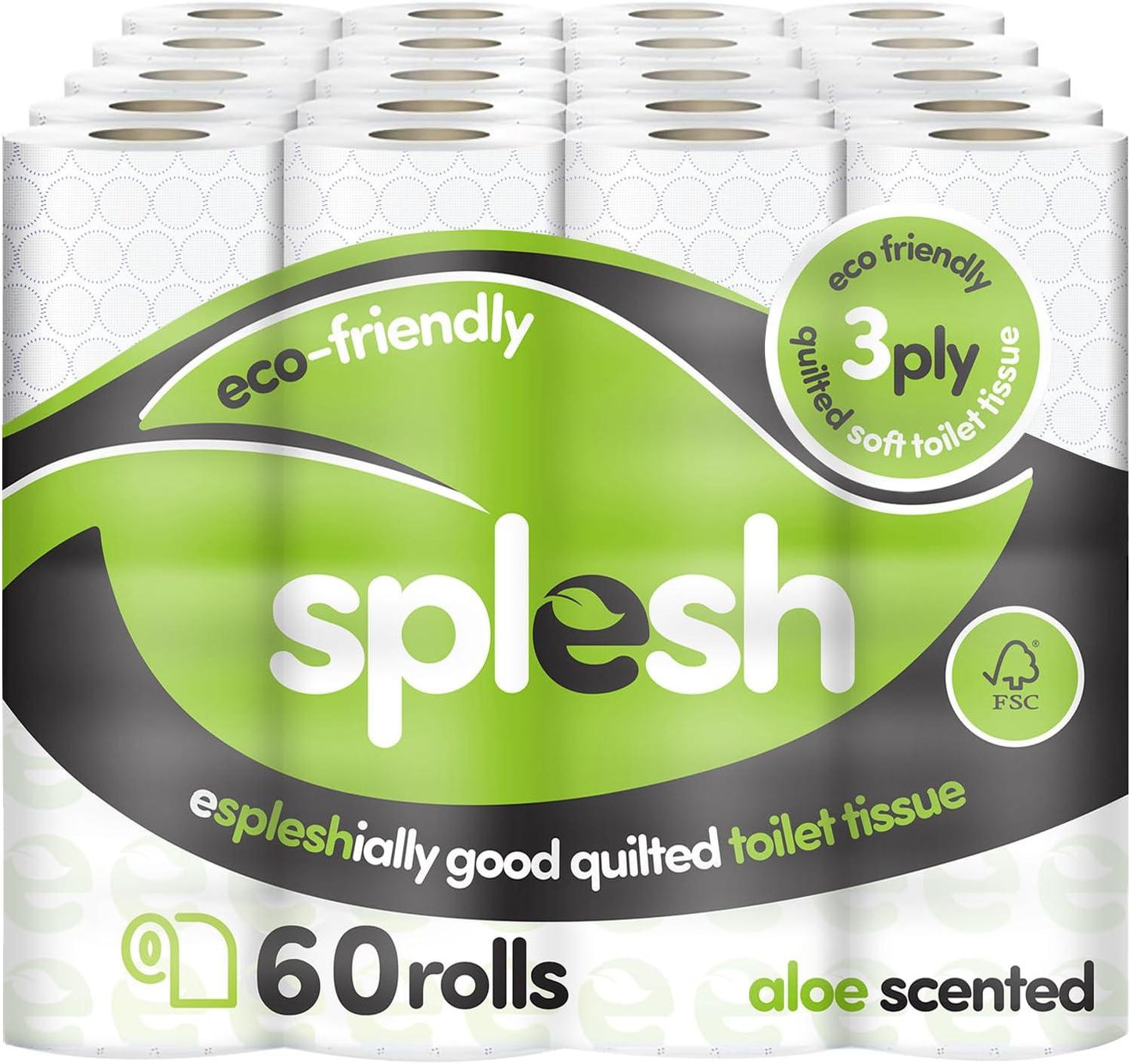Splesh by Cusheen 3-Ply Toilet Roll - Aloe Vera Fragrance (72 Pack) Soft, Quilted Bulk Toilet Rolls, Toilet Tissue and Loo Rolls – Eco-Friendly Toilet Paper Sustainably Crafted in the UK