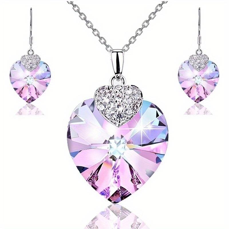 Heart-Shaped Crystal Rhinestone Necklace & Earrings Jewellery Set Women Gift