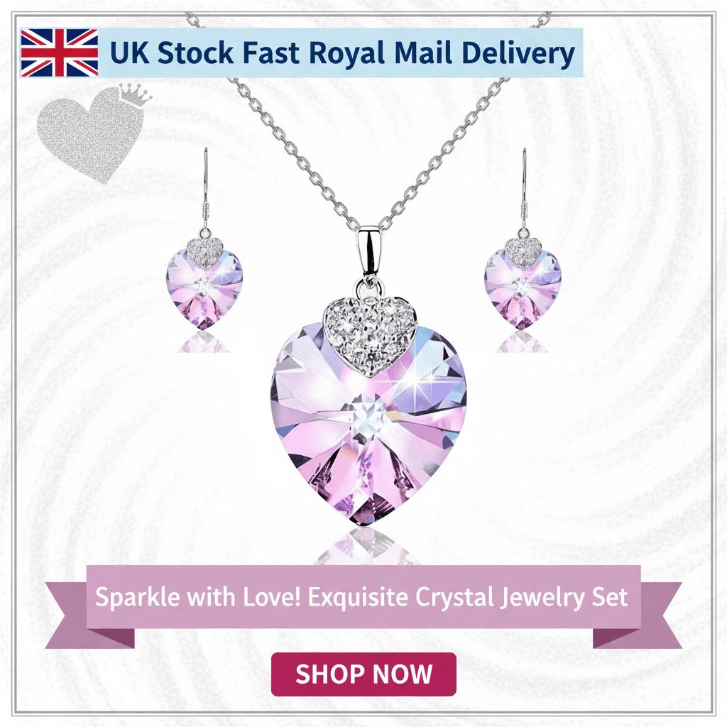 Heart-Shaped Crystal Rhinestone Necklace & Earrings Jewellery Set Women Gift