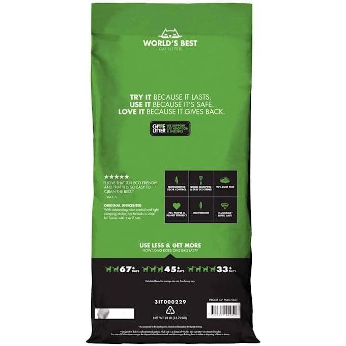 World'S Best Cat Litter 28Lb Original Comfort Care Unscented, 12.7 Kg Worlds Best Cat Litter