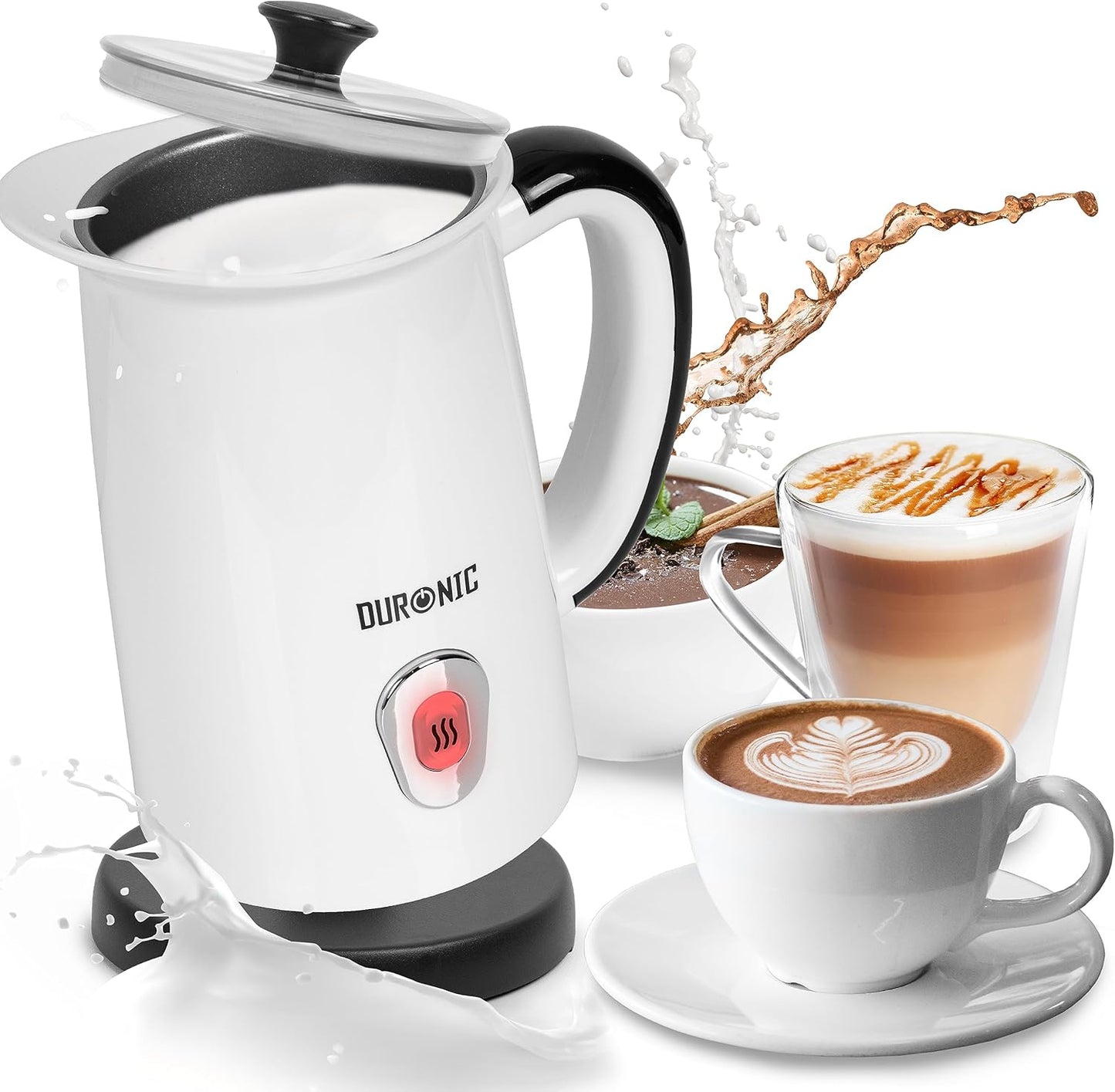Duronic Milk Frother Electric MF300 Coffee Mixer Whisk Automatic Warmer Foam