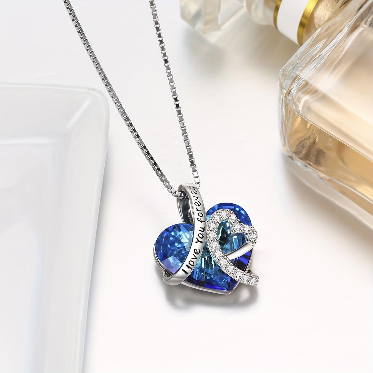 Genuine 925 Sterling Silver Heart Necklace Women Gift I Love You Pendant Girls