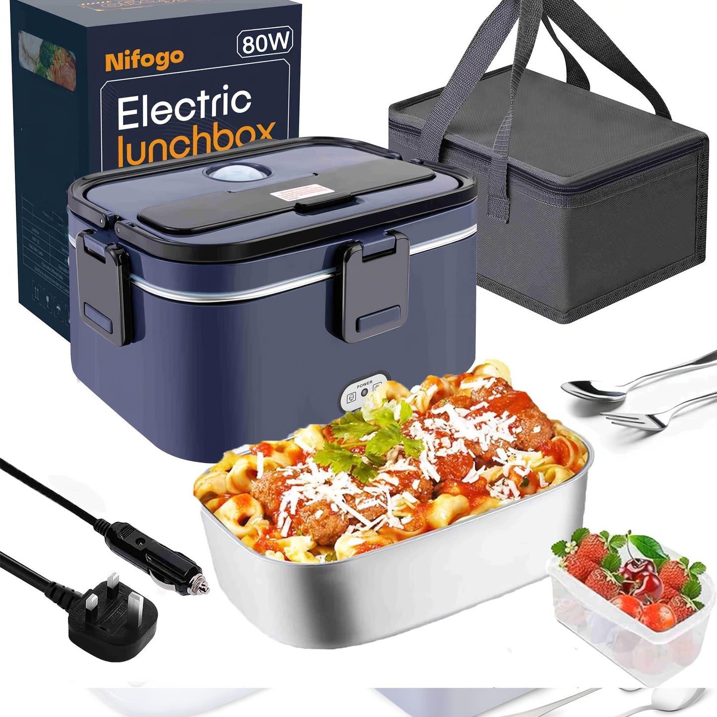 Adult Electric Heated Lunchbox 8OwMen'S Portable Heated Lunchbox 3 In 1Portable Heated Lunchbox 230V/12V/24V With1, 8L Removable Stainless Steel Container AndBag (Black)