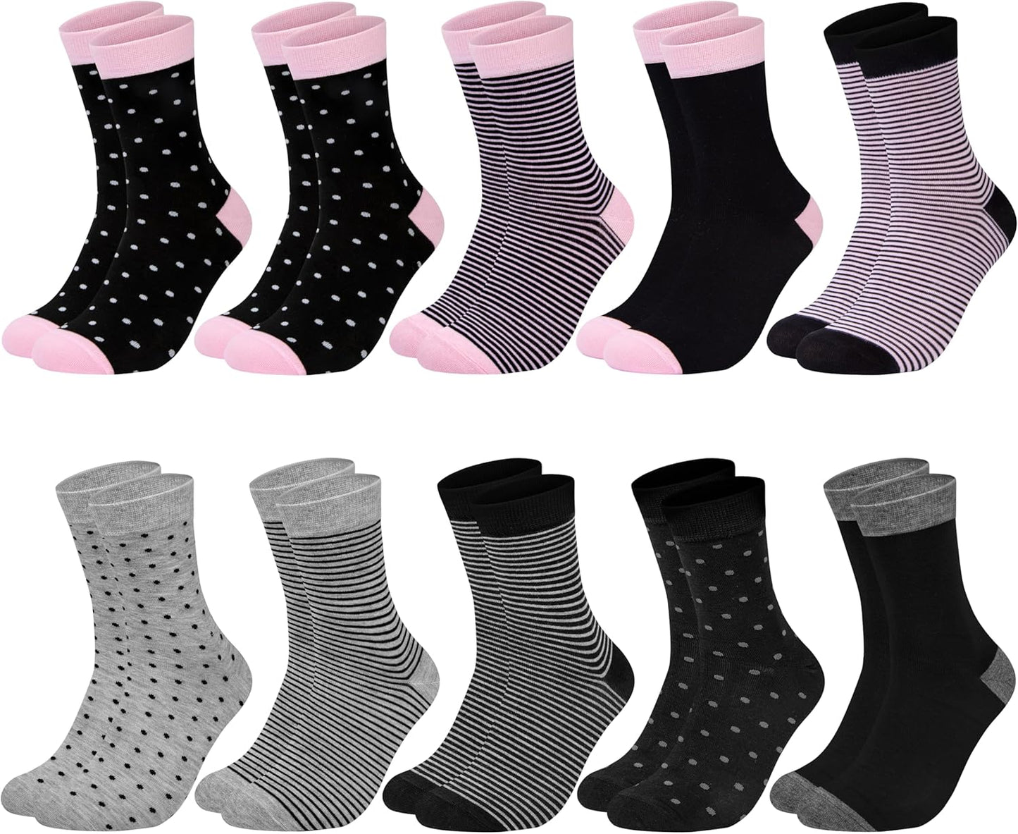 Chalier 10 Pairs Womens Socks Cotton Soft Ladies Patterned Stripes and Spotts Socks for Womens Girls, Orange, One Size