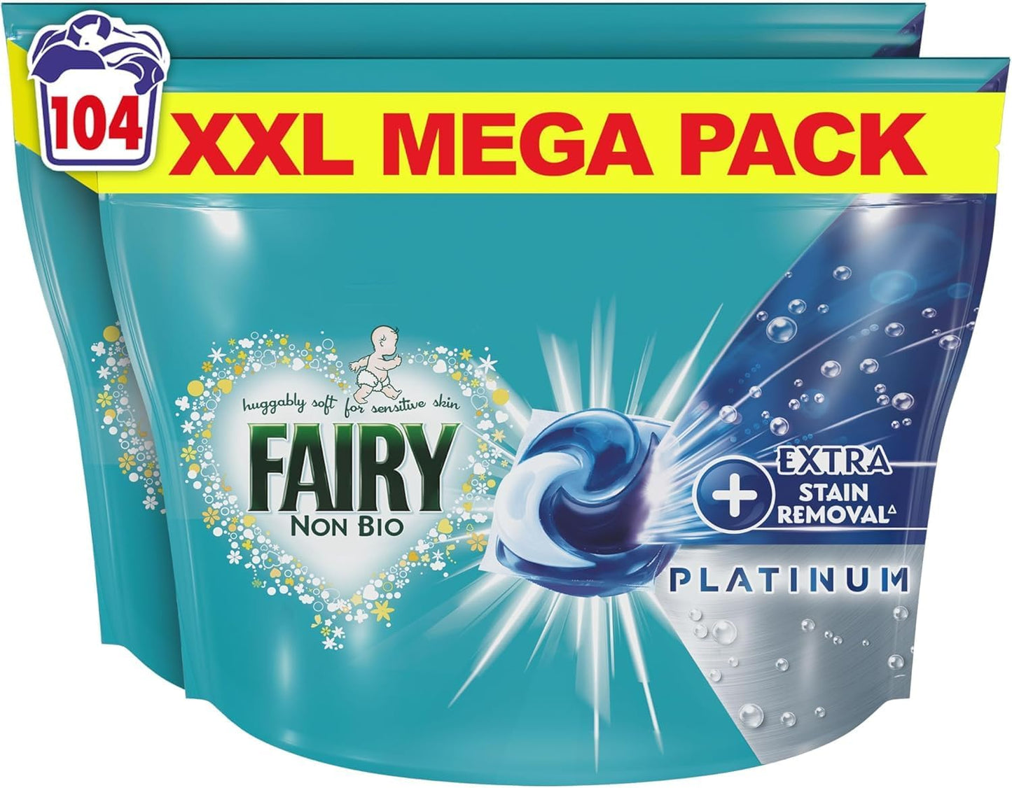 Fairy Non Bio Platinum PODS® Washing Liquid Capsules, 104 Washes (52X2), Silk Tree Blossom & Jasmine, with Extra Freshness for Sensitive Skin