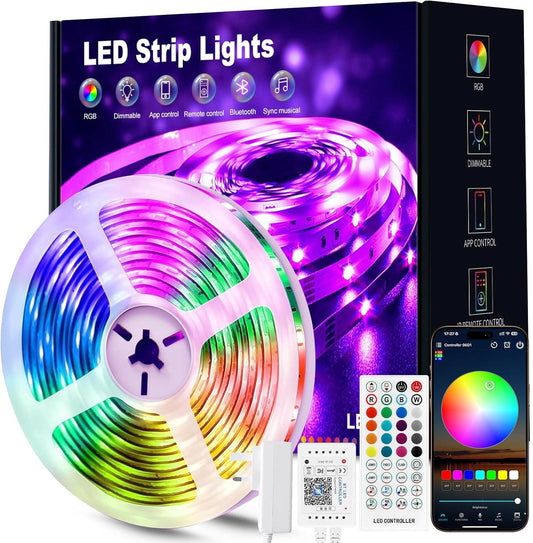 LED Strip Light 5M, RGB Music Sync Colour Changing LED Lights for Bedroom, Smart Ambient Lights with Bluetooth App & Remote Control, Flexible Design for Gaming, Ceiling, and Home Decoration unbranded