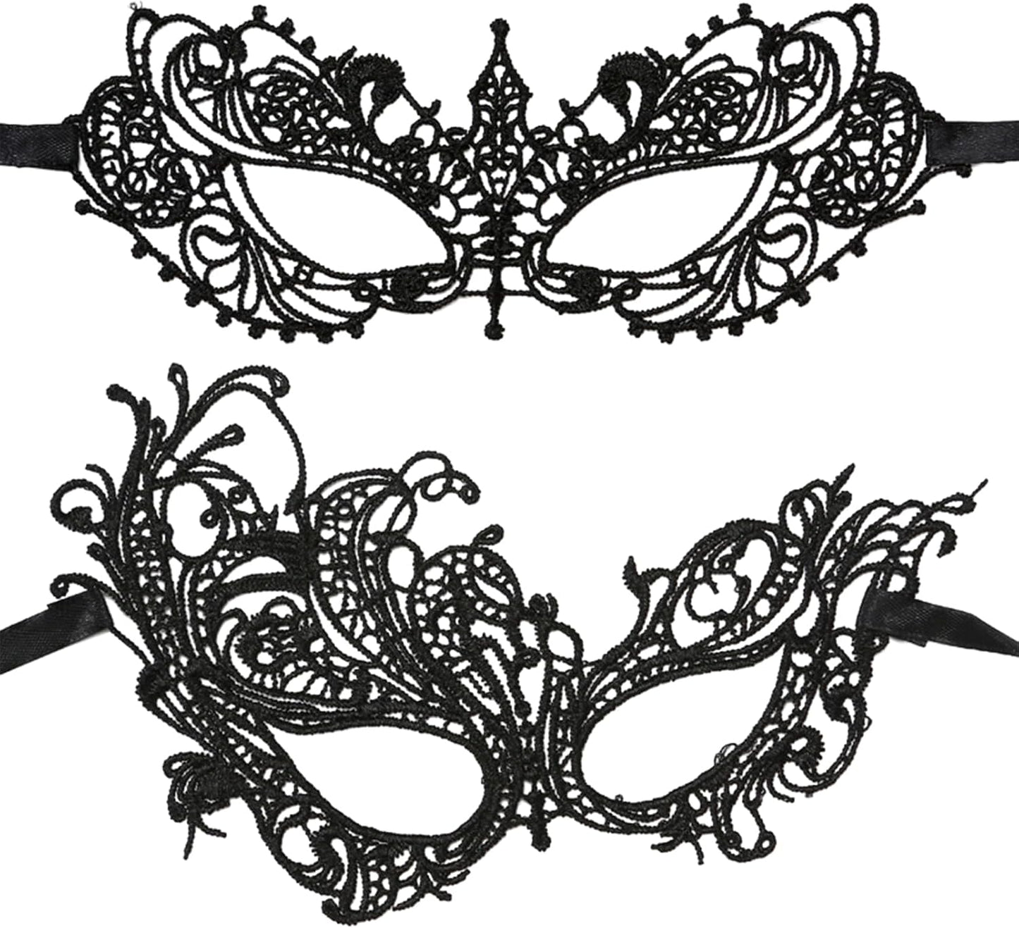 Jiakalamo Sexy Masquerade Masks, 2Pcs Black Lace Eye Mask Mardi Gras Masks Lace Prom Masks for Party Evening Prom Ball Bachelorette Party