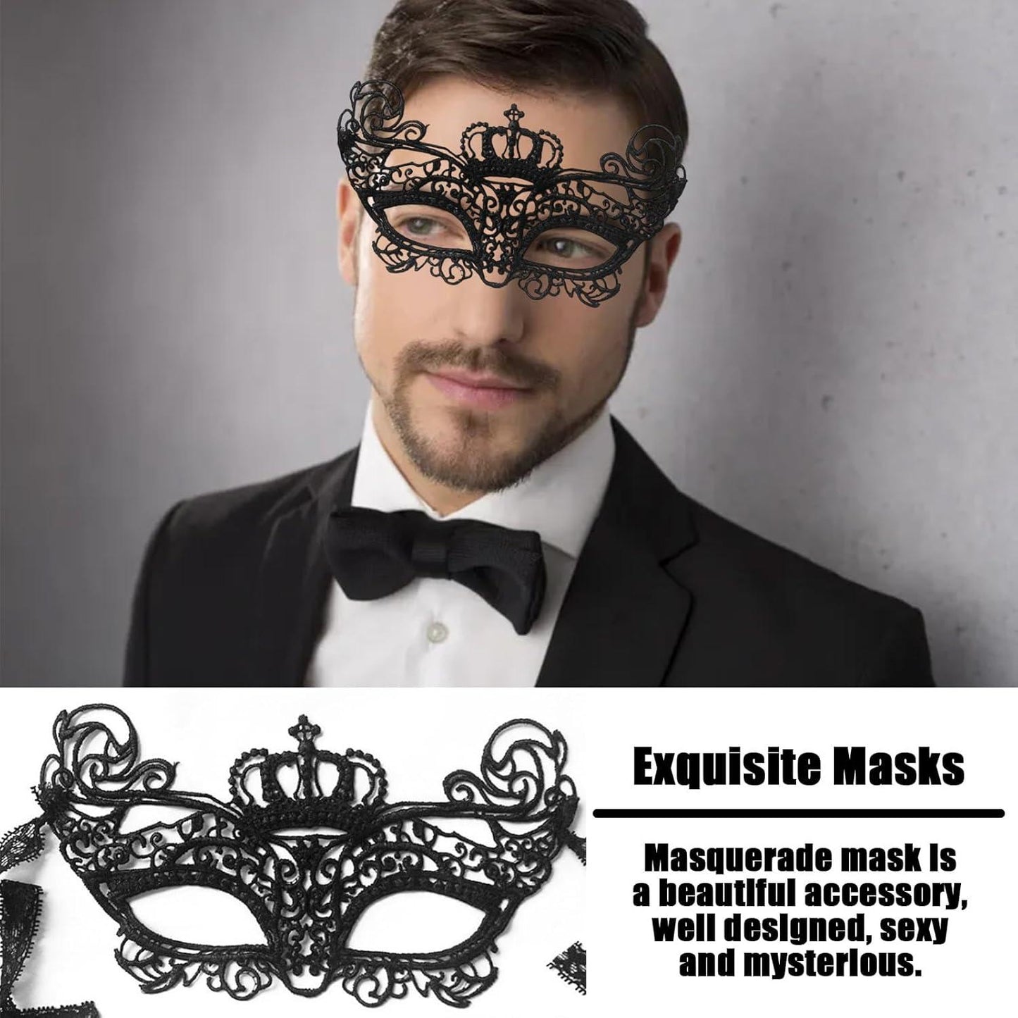 Ormromra 2PCS Lace Masquerade Masks, Black Face Mask for Women, Sexy Lace Eyemask, Half Face Venetian Lace Mask, Lady Girl Lace Eye Mask, for Elegant Prom, Halloween, Costume Party ormromra