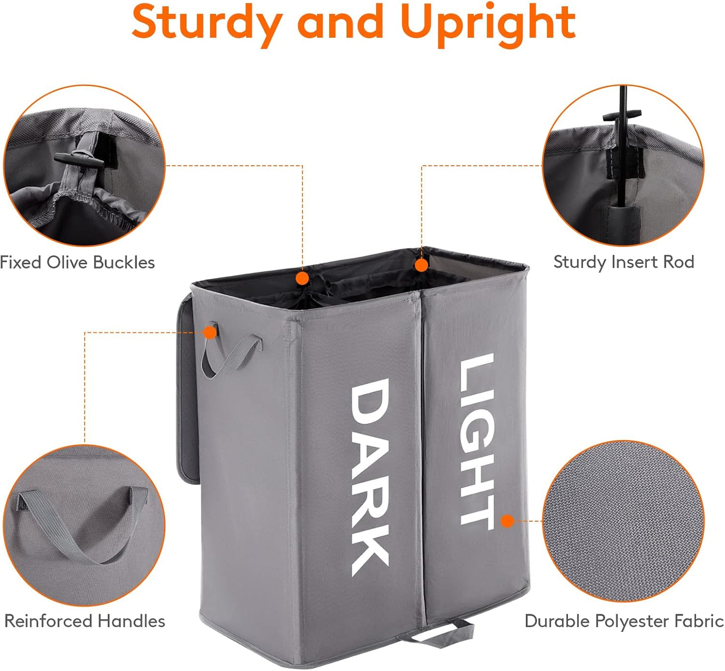 Lifewit 136L Double Laundry Hamper with Lid and Removable Laundry Bags, Large Divided Hamper, Collapsible 2 Section Laundry Basket with Handles for Bedroom, Bathroom, College Dorm, Laundry Room, Grey
