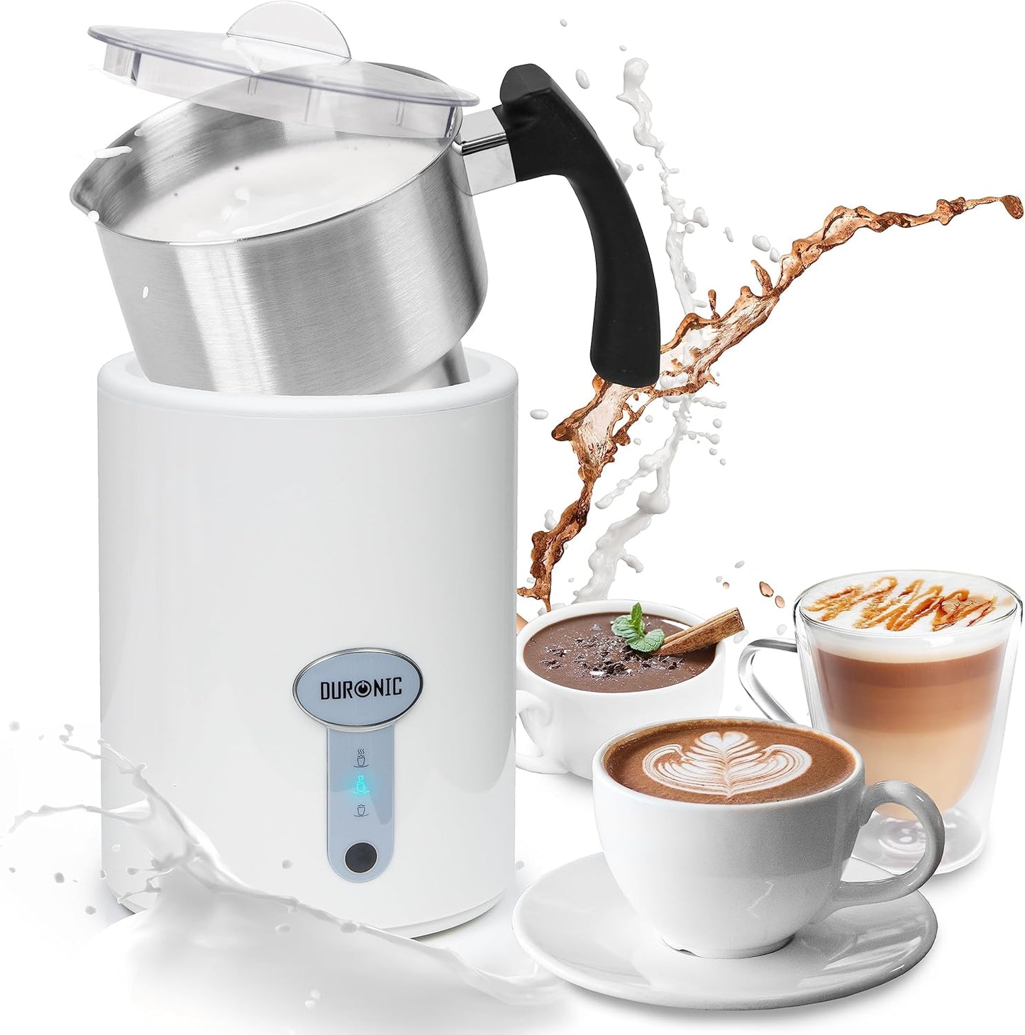 Duronic Milk Frother Electric MF300 Coffee Mixer Whisk Automatic Warmer Foam