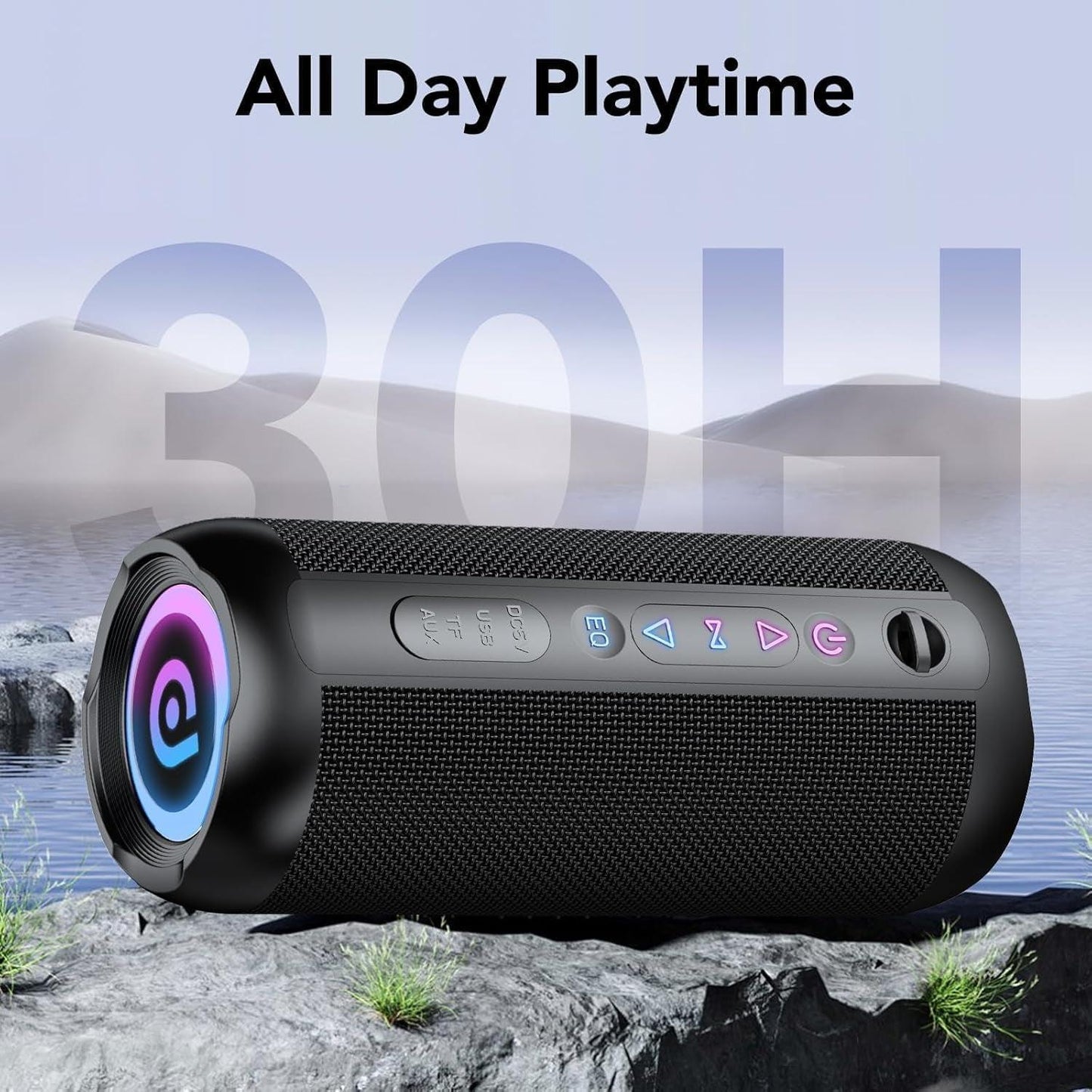 Taopodo Portable Bluetooth Speaker with 30W Stereo Sound, 3 EQ Mode & 3 RGB Lights, IPX7 Waterproof, 30H Playtime, TWS Wireless Pairing, Outdoor Speaker for Home, Outdoors and Hiking