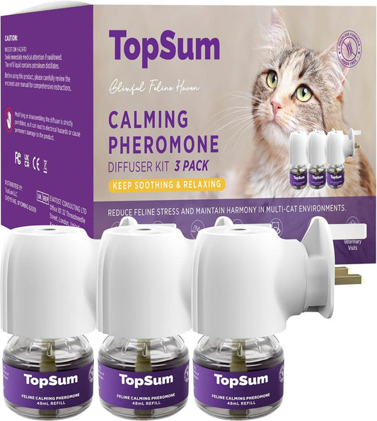 Topsum Cat Calming Plug-In: Premium Cat Pheromone Diffuser - Cat Plug in Calmer - Pet Calming Plug in - Promotes Relaxation & Well-Being, 3 Pack (Amethyst) TopSum