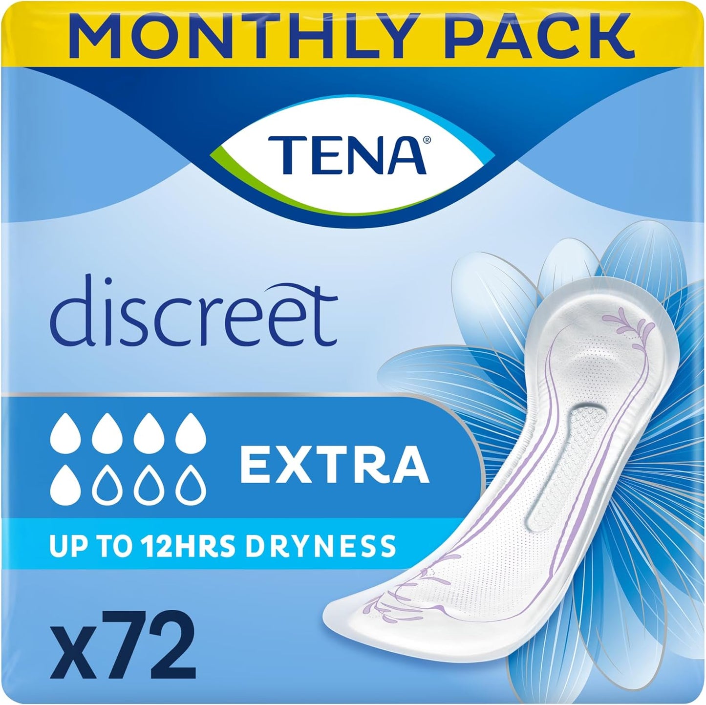 TENA Discreet Extra Plus, 96 Incontinence Pads Individually Wrapped, for Women with Medium to Heavy Bladder Weakness, Incontinence and Unpredictable Leaks, 16 Count (Pack of 6)