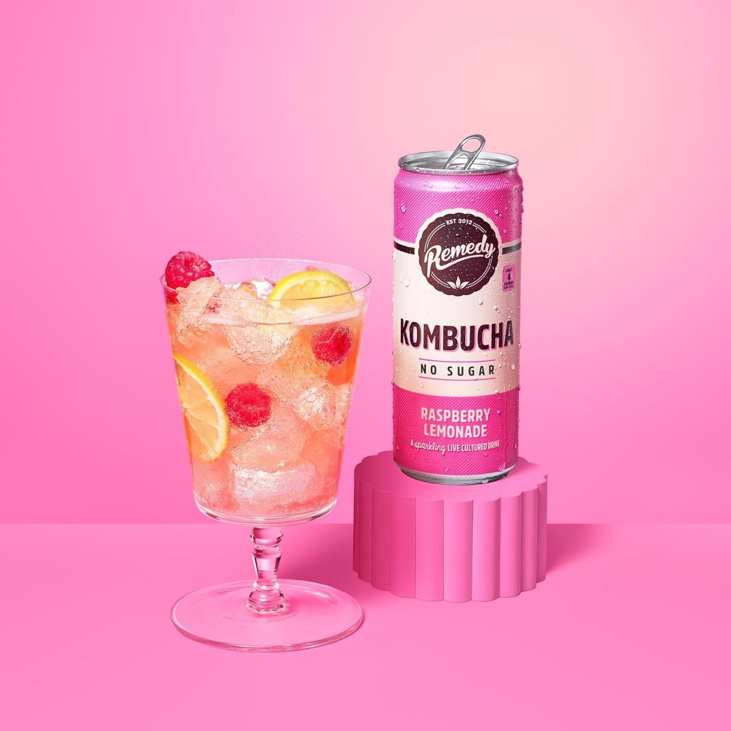 Remedy Kombucha  - Raspberry Lemonade - Sparkling Live Cultured Drink - Naturally Sugar Free Soft Drink - Prime Probiotic Drink for Gut Health - 12 X 250Ml REMEDY Kombucha
