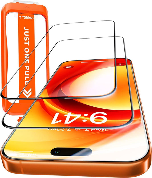 TORRAS for Iphone 17 Pro Screen Protector [12FT Military Grade Shatterproof] UNBREAK TOP 9H+ Glass Screen Protector for Iphone 17 Pro Tempered Glass [Longest Durable] Onestep Auto-Install, 2 Pack