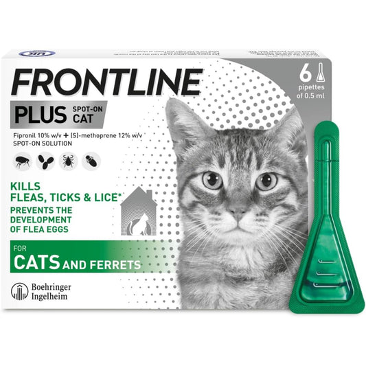 FRONTLINE plus Flea & Tick Treatment for Cats and Ferrets - 6 Pipettes