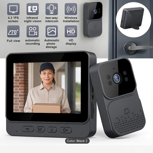 Doorbell Video Intercom Camera Inteligente Wireless by Bell Night Vision 4.3Inch Screen for Security Smart Home Apartment No brand
