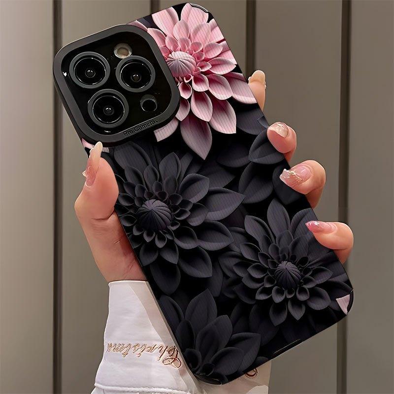 Pink And Black 3D Floral Pattern Phone Case Iphone 17 , AIR, ,Pro , Pro Max Designed to Be Shockproof, Dirt-Resistant, And Provide Full Protection, Smartphone Case, Mobile Phone Love Vertical, Case Max, Aesthetic Ph, Carnation Case For