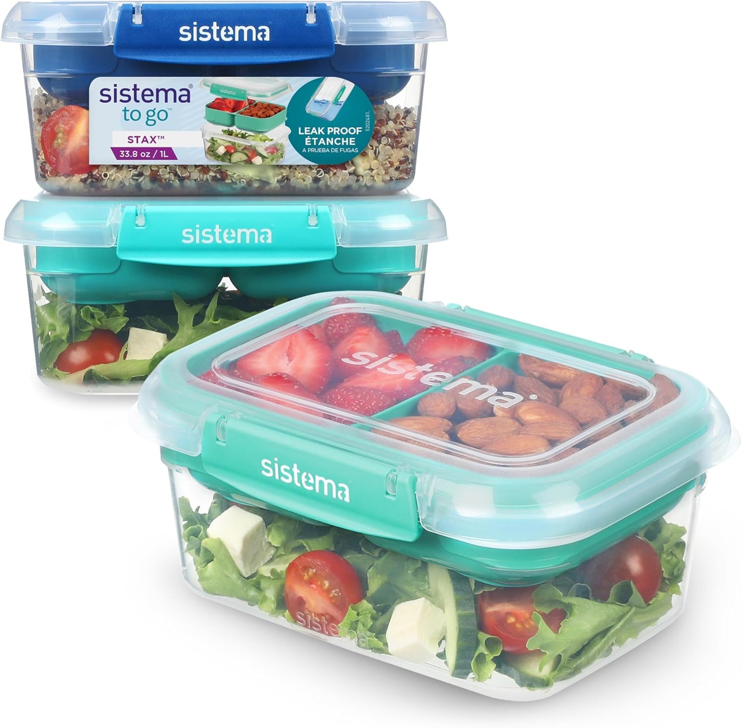 Sistema KLIP IT plus Leakproof Food Storage Containers | 1 L | Airtight, Stackable & Nestable Meal Prep Containers with Lids | School Lunch Boxes | 3 Count Newell Brands