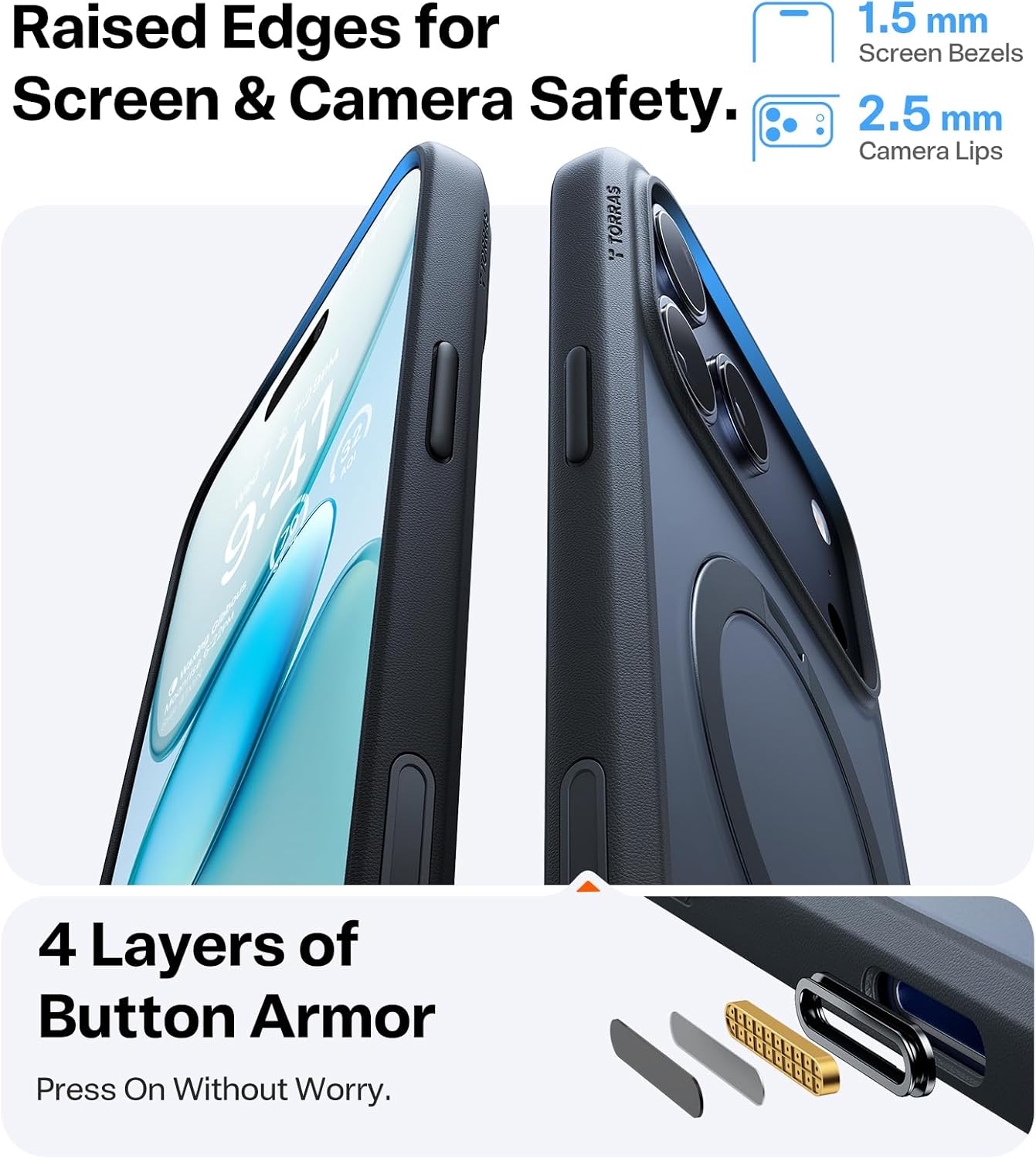TORRAS Ostand Q3 Spin for iPhone 17 Pro Max Case – 360° Rotating Ring Stand, Camera Button Guard, 12FT Drop Protection, MagSafe Compatible, Black Smartphone Casing