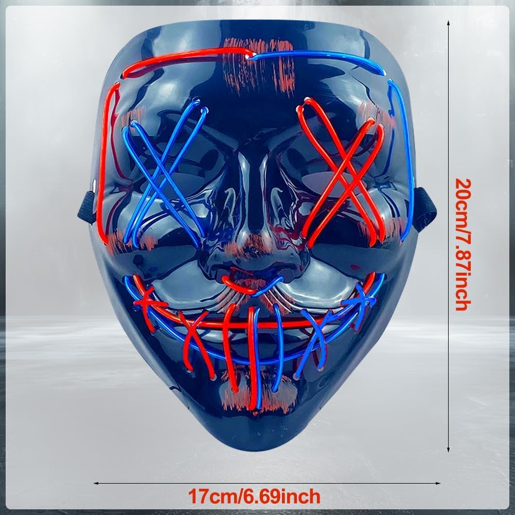 Halloween Mask, LED Scary Horror Smiling Expression Evil Character Mask Costume Mask for Cosplay Party Props, Halloween Costumes for Men Adults Kids Boys (Blue+Red) SFODTN