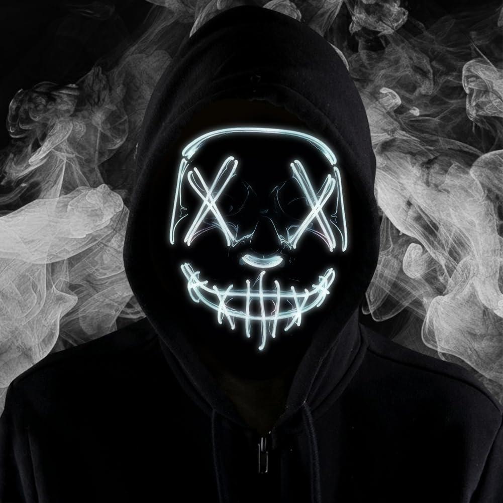 HATFRYF Halloween Masks, Horror LED Mask, Light up Mask, Scary Masks with 3 Lighting Modes, Rave Face Masks Costume for Kids Men Women Halloween Christmas Carnival Festival Cosplay Party