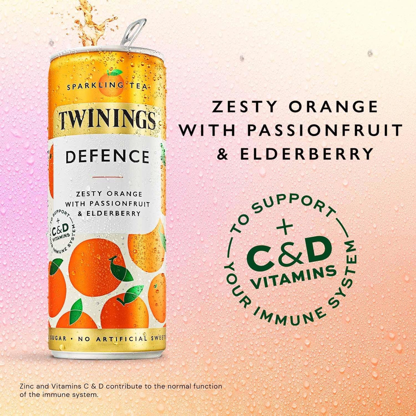 Twinings Defence -Orange and Passionfruit Flavoured Sparkling Tea-Refreshing Fruity Beverage(4X250Ml Cans)-No Added Sugar,Low in Caffeine/Calorie,Healthy Alternative,Antioxidant Rich,Vegan,Gluten Free