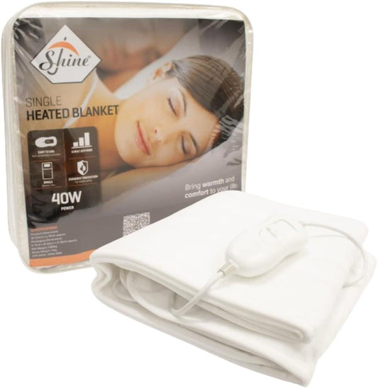 Supreme Comfort Electric Heated Blanket Underblanket, Machine Washable, Heat Control & Overheat Protection (SINGLE) Shine