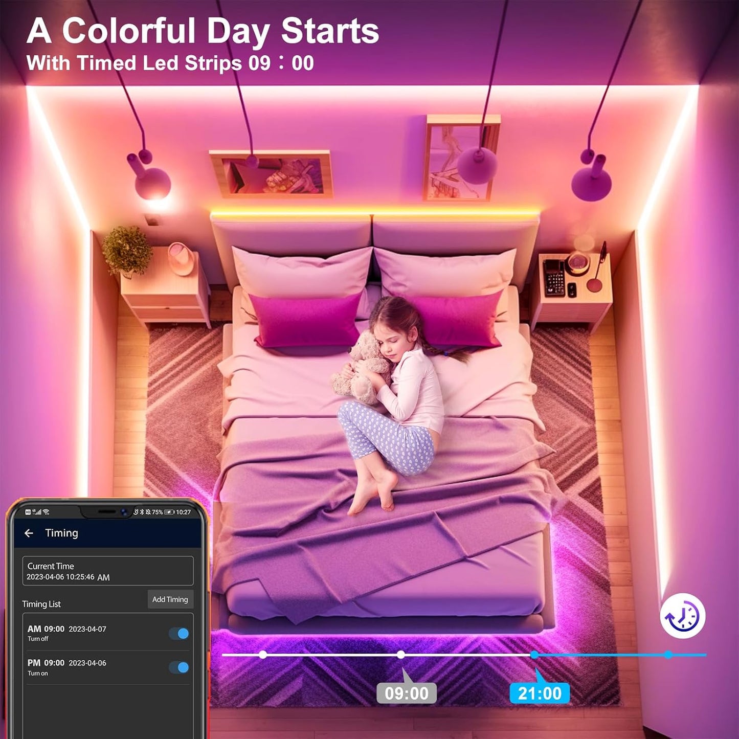 LED Strip Light 5M, RGB Music Sync Colour Changing LED Lights for Bedroom, Smart Ambient Lights with Bluetooth App & Remote Control, Flexible Design for Gaming, Ceiling, and Home Decoration unbranded