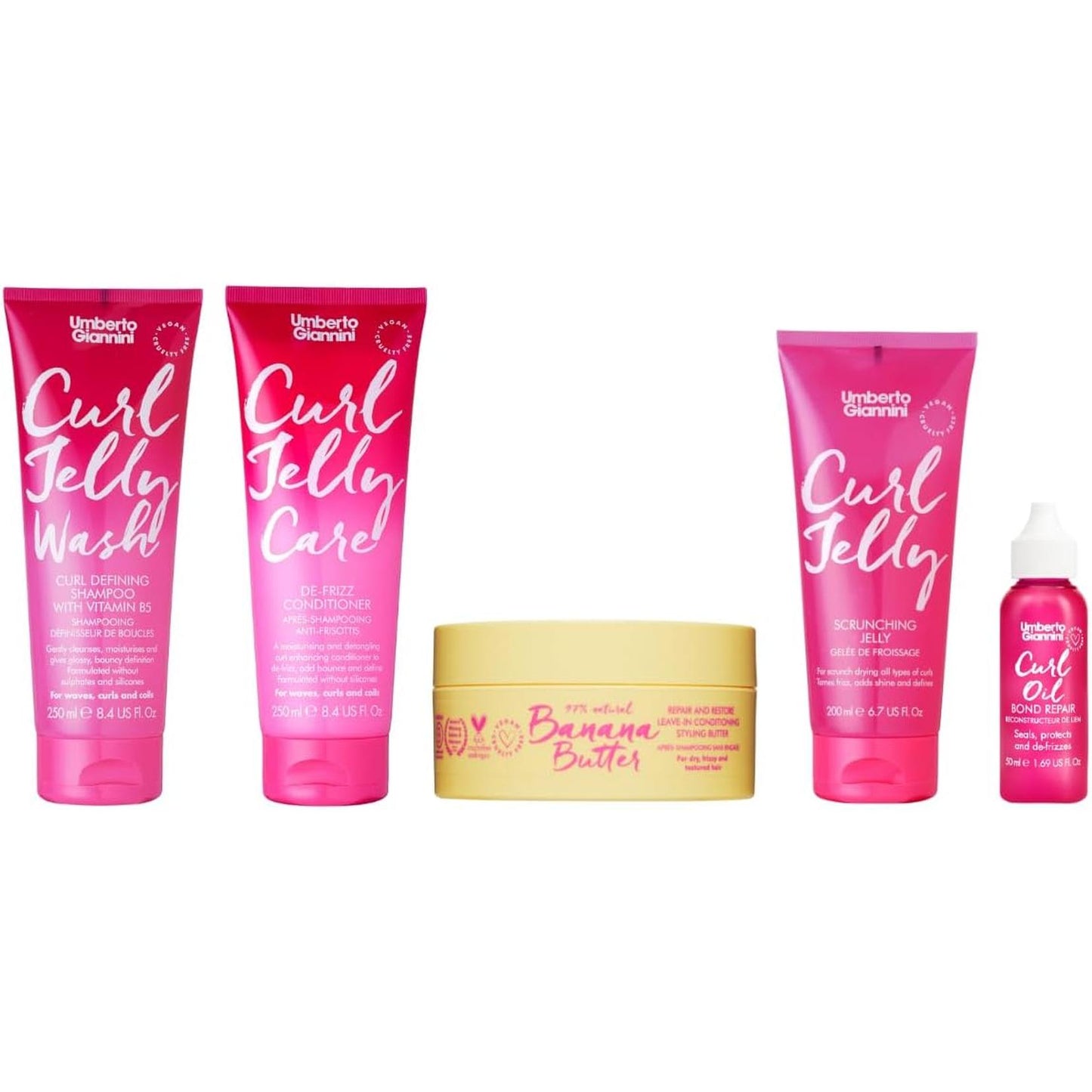 Umberto Giannini Curl Jelly Hair Kit - Includes 4 Products to Wash + Style Your Curls - Cult Favorite Curl Jelly - Shampoo, Conditioner, Curl Cream - for Curls, Waves & Coils