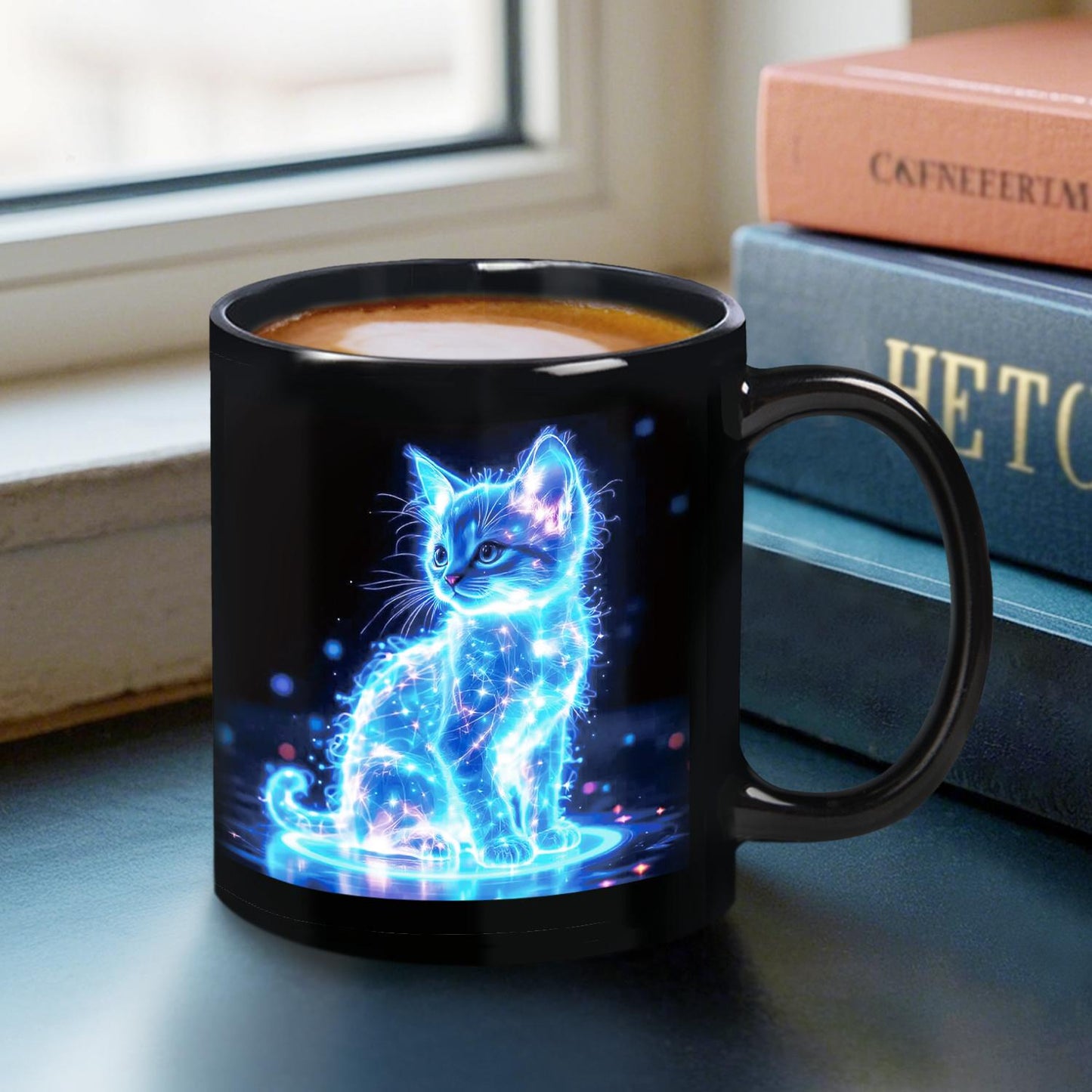 1pc Enchanting Blue Cat Ceramic Coffee Mug – Glowing Neon Design, Reusable Drinkware for All Seasons, Perfect Gift for Birthdays, Holidays, Christmas, New Year, Valentine'S Day, Coffee Bar Accessories