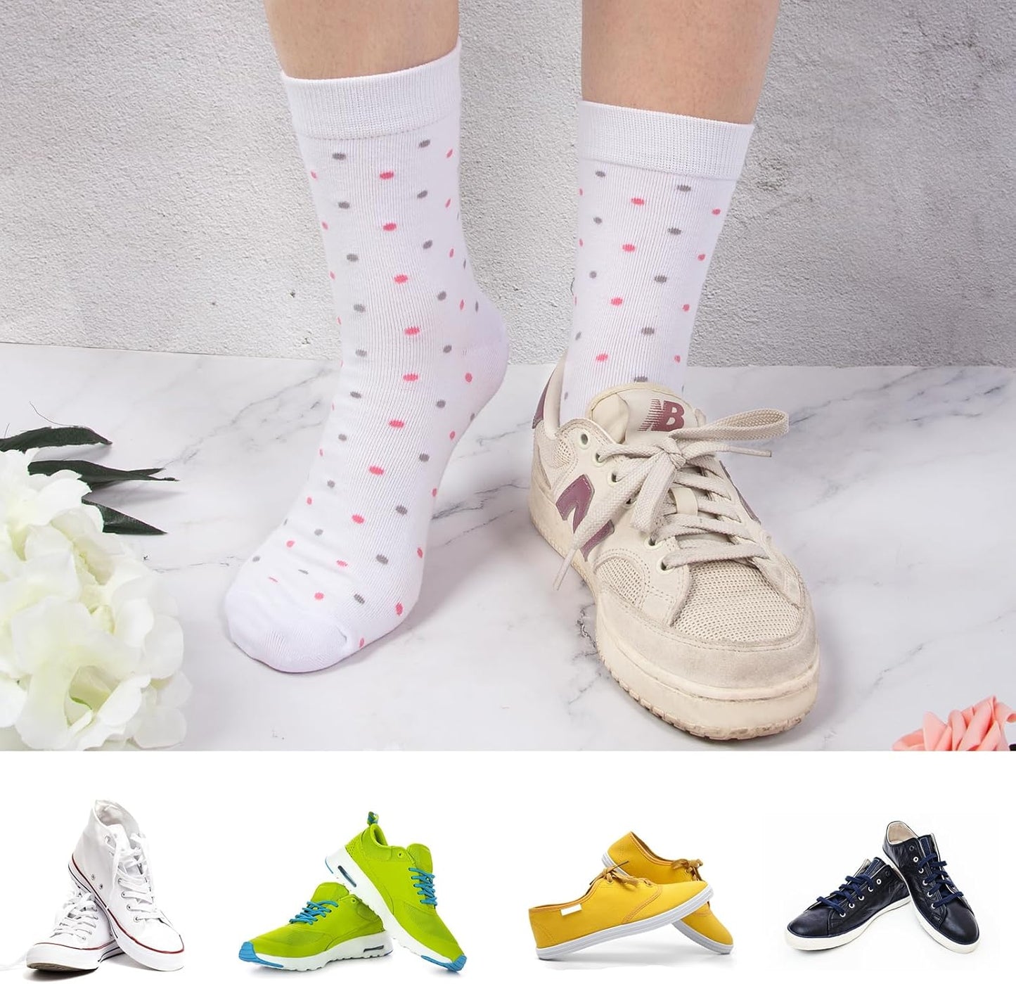 Chalier 10 Pairs Womens Socks Cotton Soft Ladies Patterned Stripes and Spotts Socks for Womens Girls, Orange, One Size