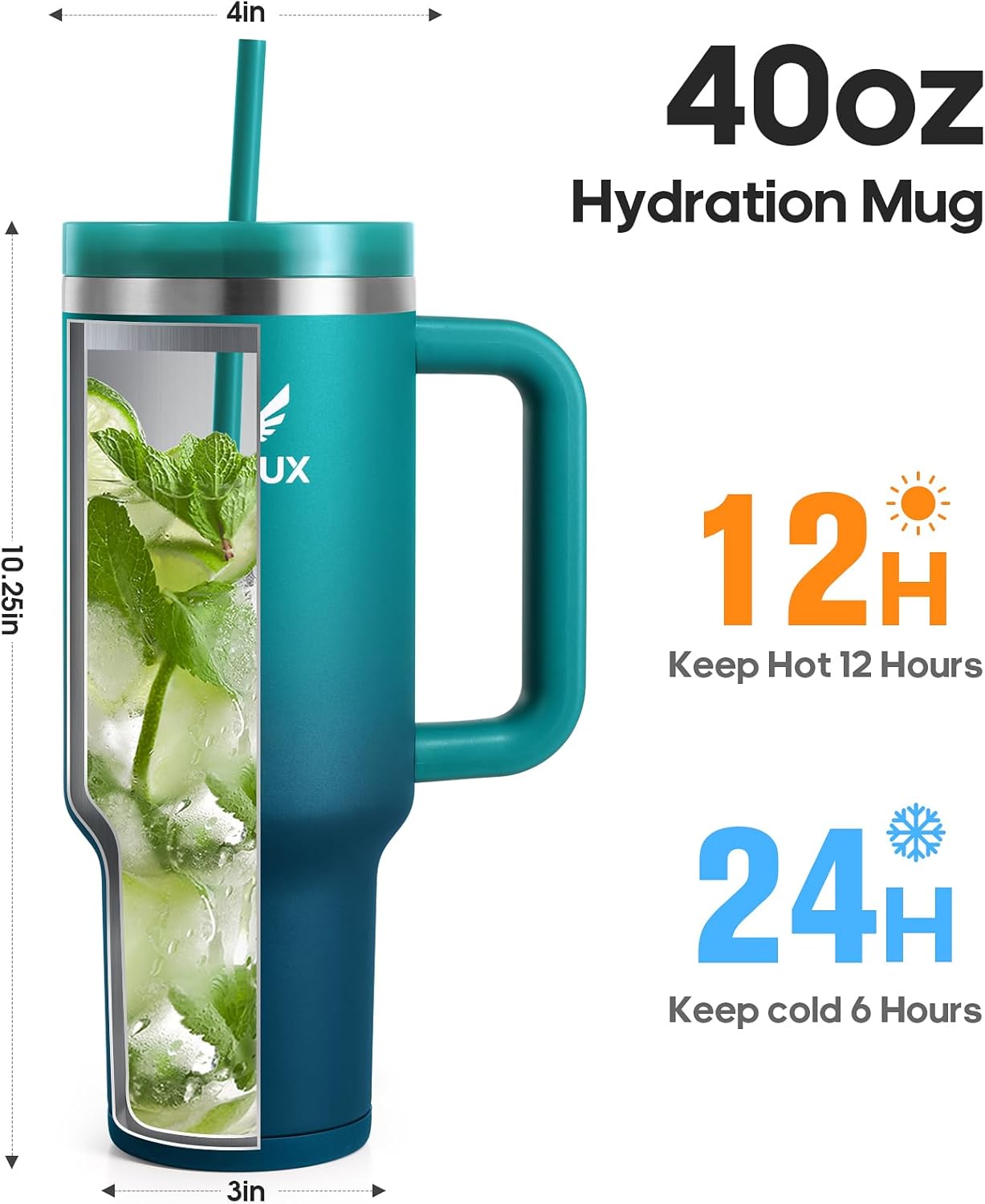 Gedux 1200Ml Tumbler with Handle, 2-In-1 Leak Proof Lid (Straw/Flip), Insulated Water Bottle, Stainless Steel Tumbler with Non-Slip Silicone, Wide Mouth Travel Mug Cupholder Friendly Dishwasher Safe