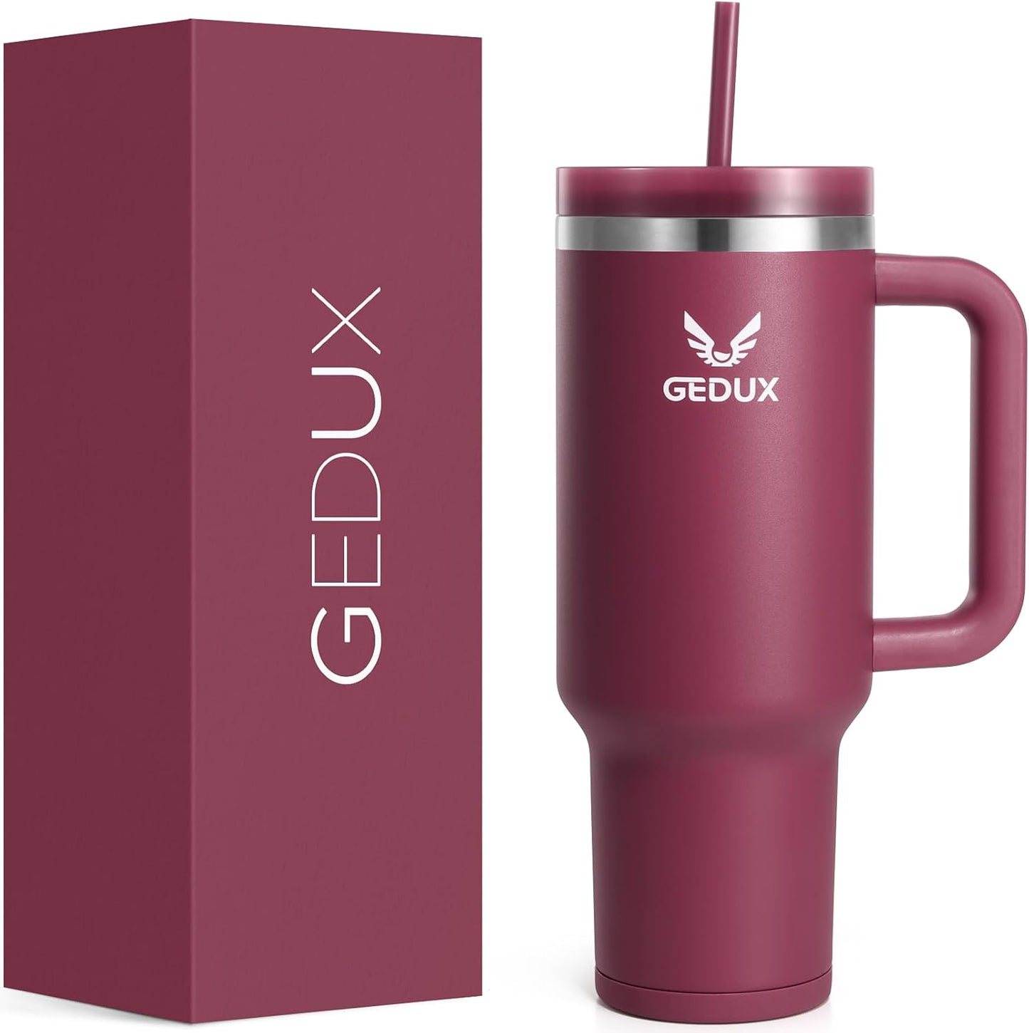 Gedux 1200Ml Tumbler with Handle, 2-In-1 Leak Proof Lid (Straw/Flip), Insulated Water Bottle, Stainless Steel Tumbler with Non-Slip Silicone, Wide Mouth Travel Mug Cupholder Friendly Dishwasher Safe
