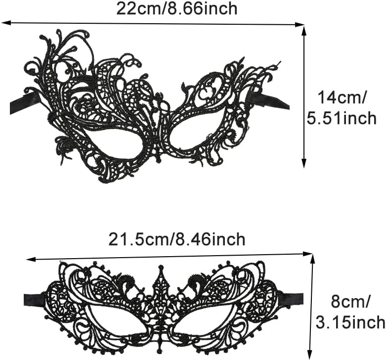 Jiakalamo Sexy Masquerade Masks, 2Pcs Black Lace Eye Mask Mardi Gras Masks Lace Prom Masks for Party Evening Prom Ball Bachelorette Party