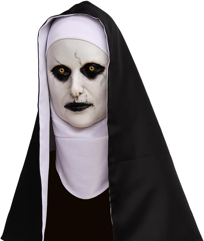 ZDOVLZZPON Halloween Nun Full Head Latex Mask for Scary Party Cosplay Mens Masquerade