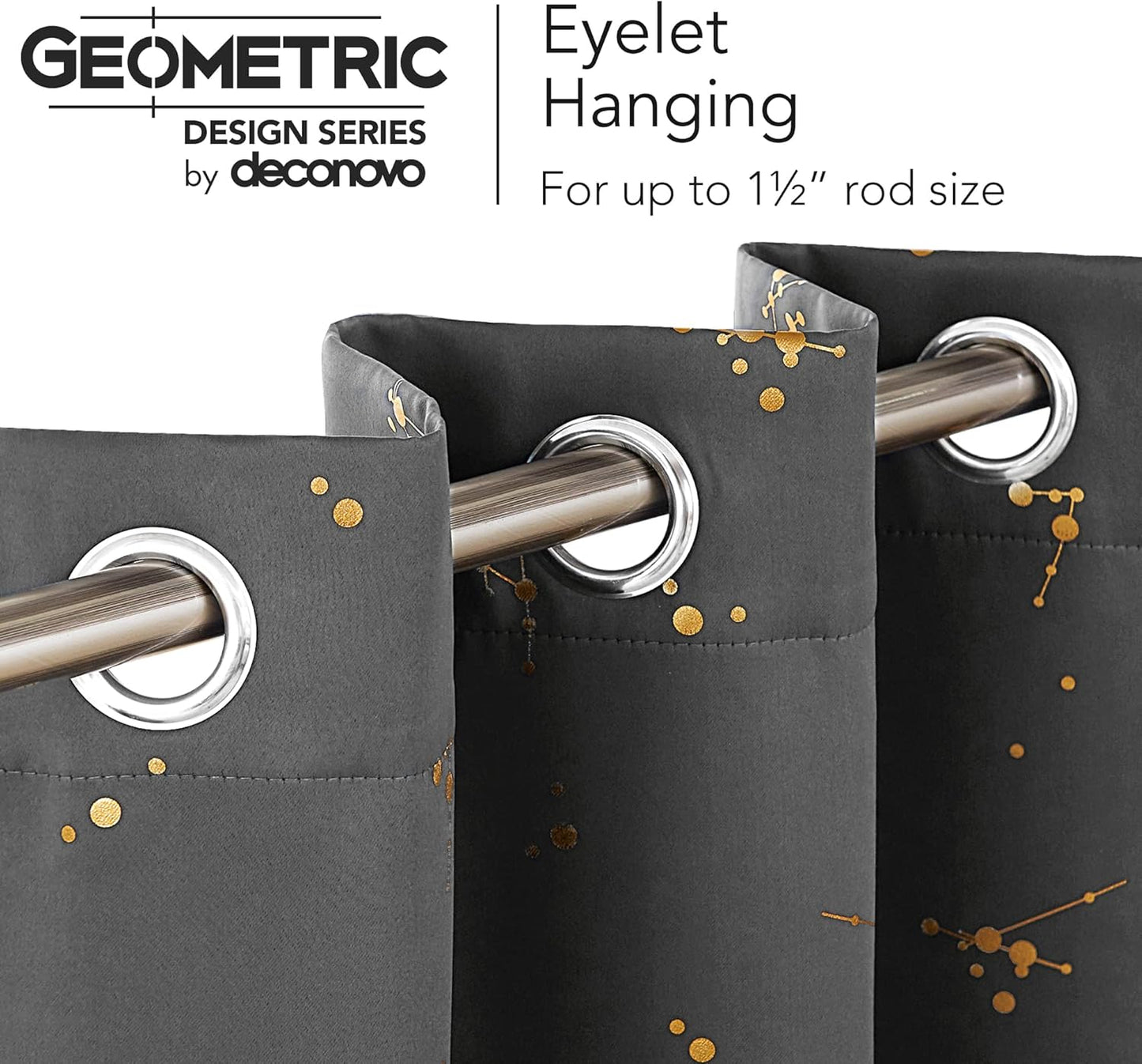 Deconovo Eyelet Blackout Curtains, Gold Constellation Printed Curtains Thermal Insulated Curtains for Bedroom, 46 X 54 Inch(Width X Length), Light Grey, 2 Panels