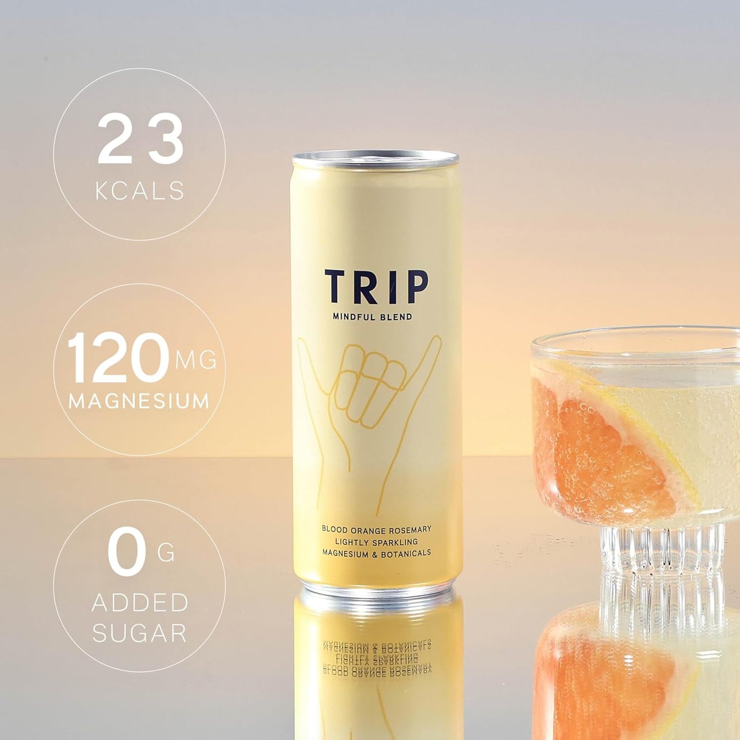TRIP Mindful Blends - Blood Orange Sparkling Drink with 1440MG Magnesium + Lion’S Mane + Chamomile + Lemon Balm. Low Calorie, No Added Sugar and Vegan (Pack of 12 X 250Ml)