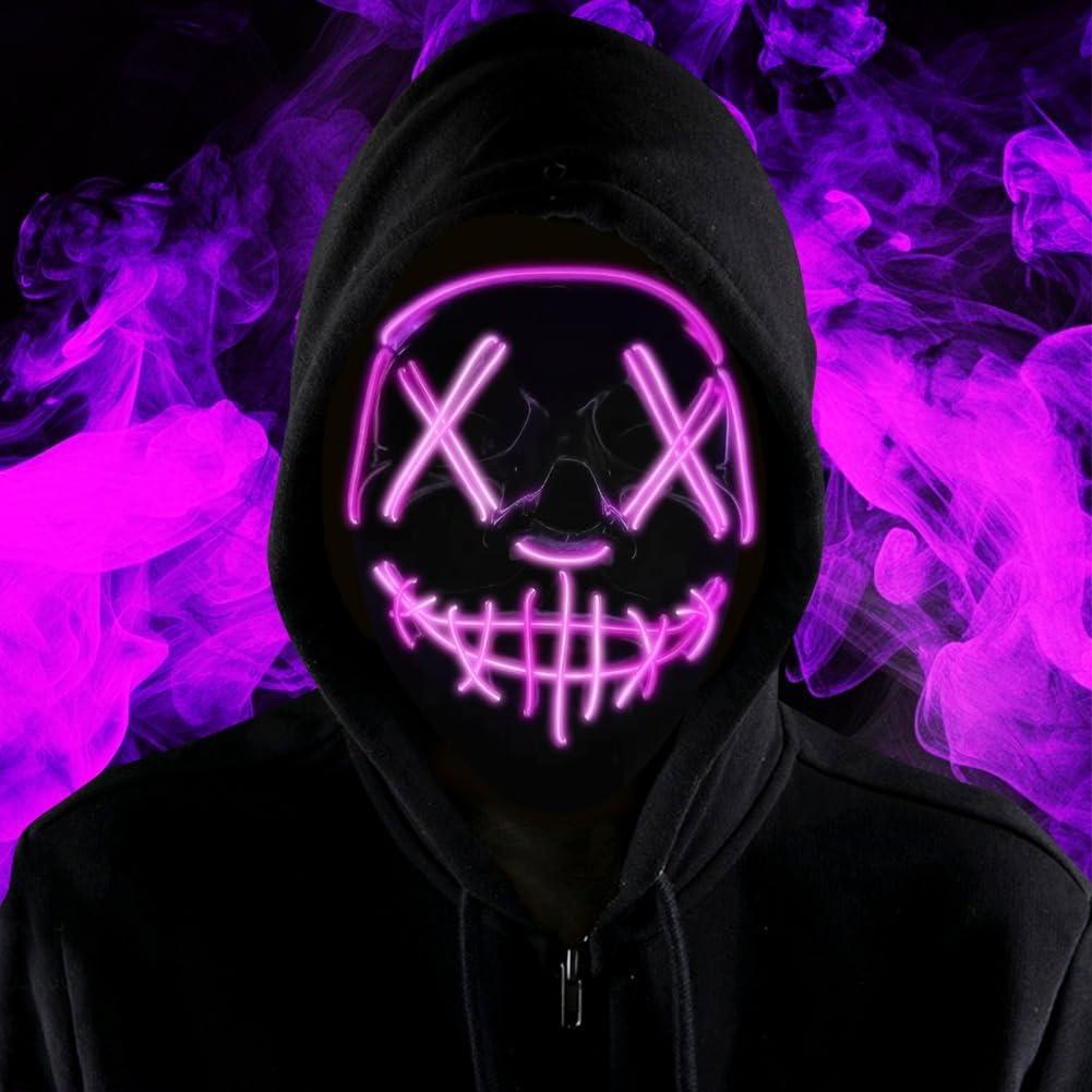 HATFRYF Halloween Masks, Horror LED Mask, Light up Mask, Scary Masks with 3 Lighting Modes, Rave Face Masks Costume for Kids Men Women Halloween Christmas Carnival Festival Cosplay Party