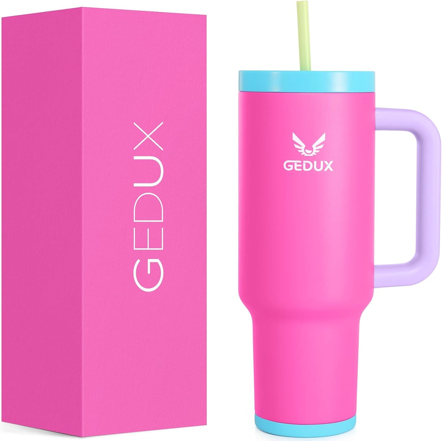 Gedux 1200Ml Tumbler with Handle, 2-In-1 Leak Proof Lid (Straw/Flip), Insulated Water Bottle, Stainless Steel Tumbler with Non-Slip Silicone, Wide Mouth Travel Mug Cupholder Friendly Dishwasher Safe