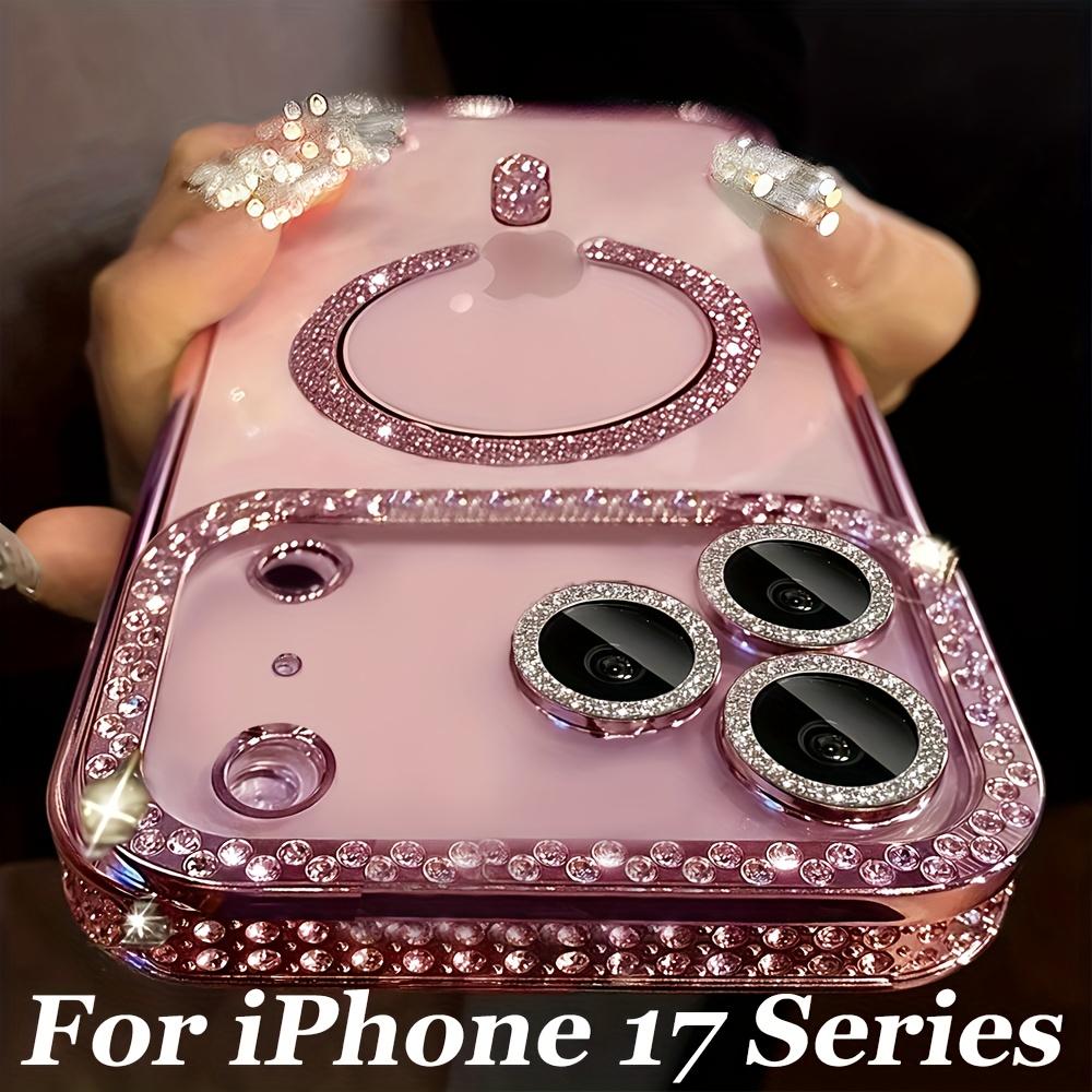 Magnetic Transparent Rhinestone Phone Case Compatible with for iphone 17 Air Pro Max, Featuring a Lens Film Cover And Support for Wireless Charging, Magnetic Phone, Cell Phone Case For Women, Pink Cute Phone, Phone Case