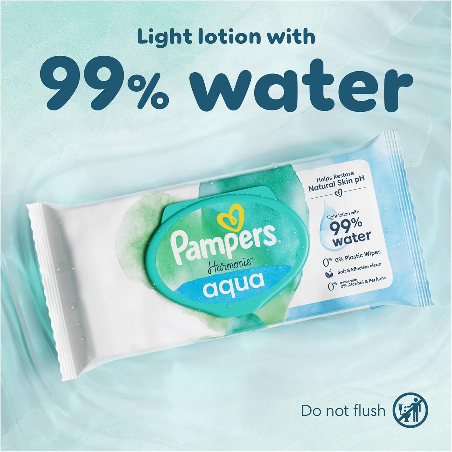 Pampers Harmonie Aqua Baby Wipes Plastic Free 24 Packs of 48 Wipes, 1152 Baby Wet Wipes, Help Restore Natural Skin Ph, Delicate Lotion with 99 Percent Water