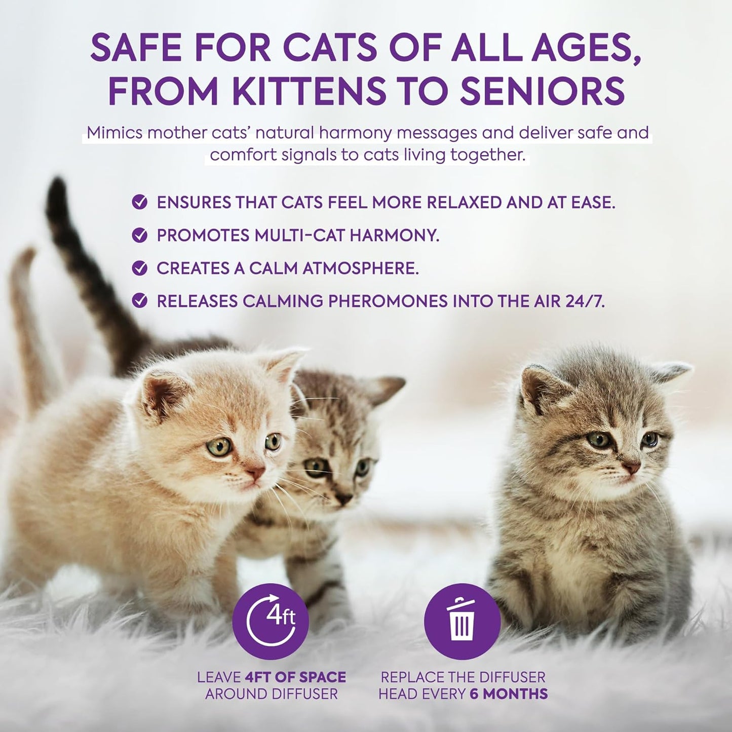 Topsum Cat Calming Plug-In: Premium Cat Pheromone Diffuser - Cat Plug in Calmer - Pet Calming Plug in - Promotes Relaxation & Well-Being, 3 Pack (Amethyst) TopSum
